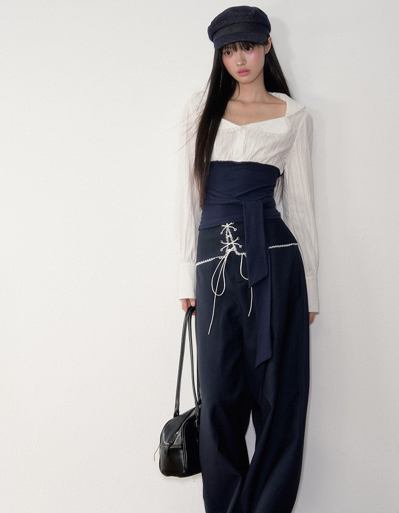 Contrast Shirt/Wide-leg Pants SOO0029