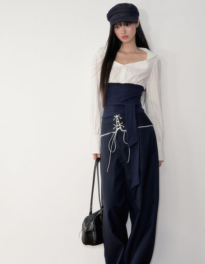 Contrast Shirt/Wide-leg Pants SOO0029