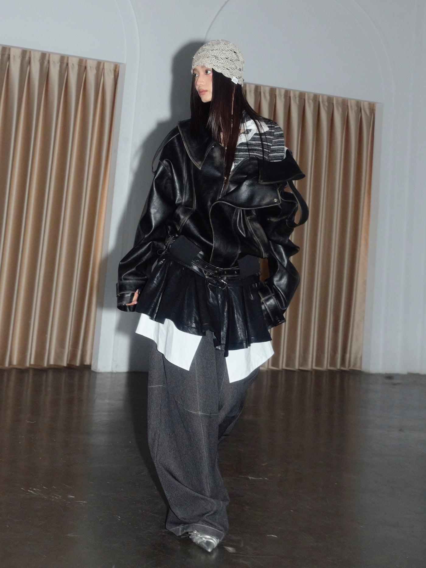 Layering Leather A-Line Skirt JNY0282