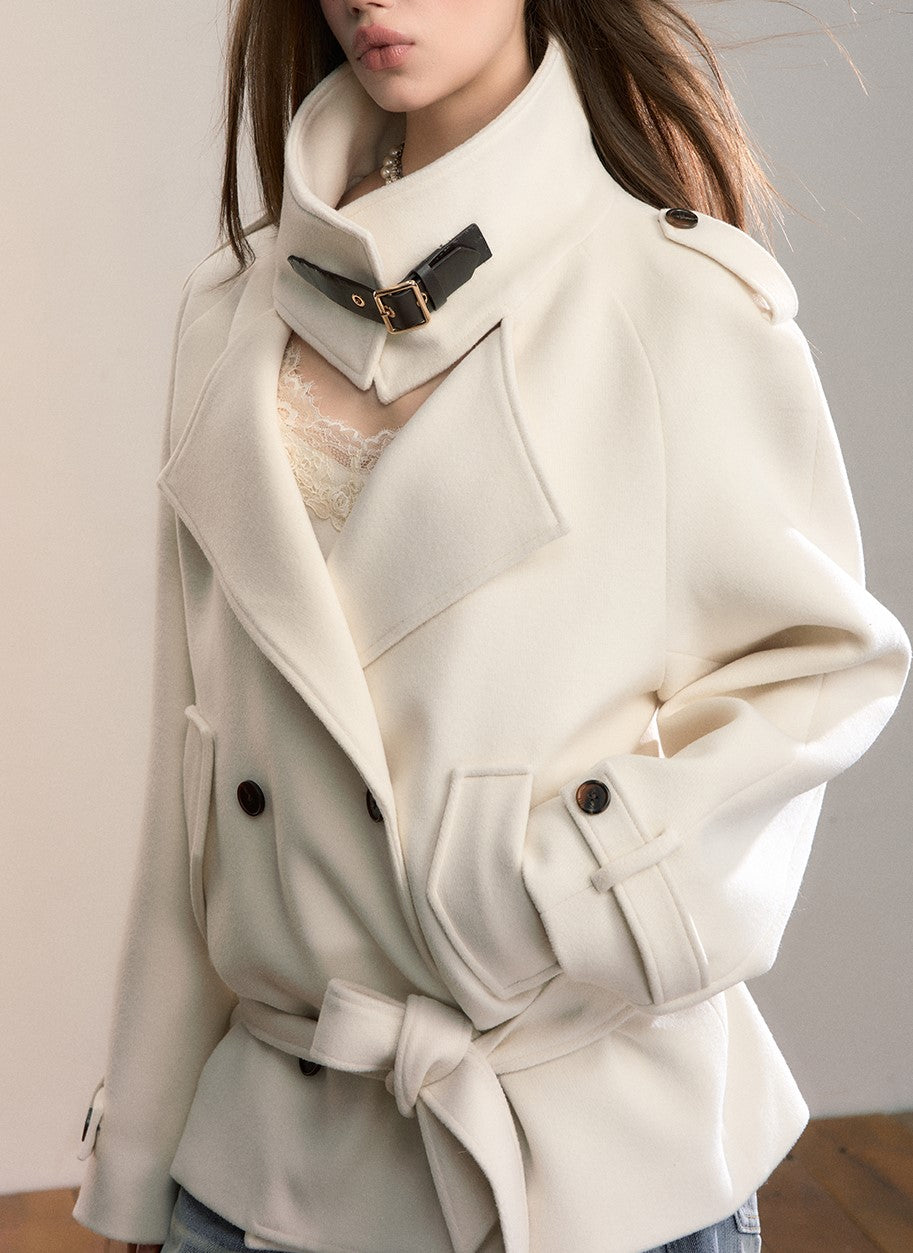 High-Neck Loose Wool Coat VIA0347