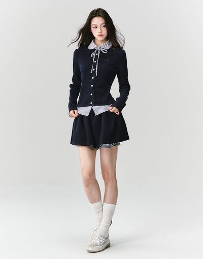 Plaid Collar Knitted Top/Skirt FRA0418