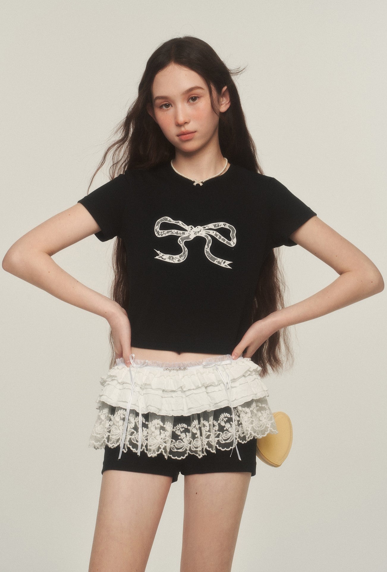 American Retro Slim Lace Bow T-shirt AYF0035