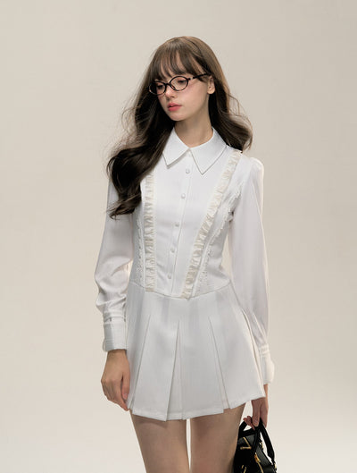 Long-sleeved Pleated Shirt Dress SUN0082