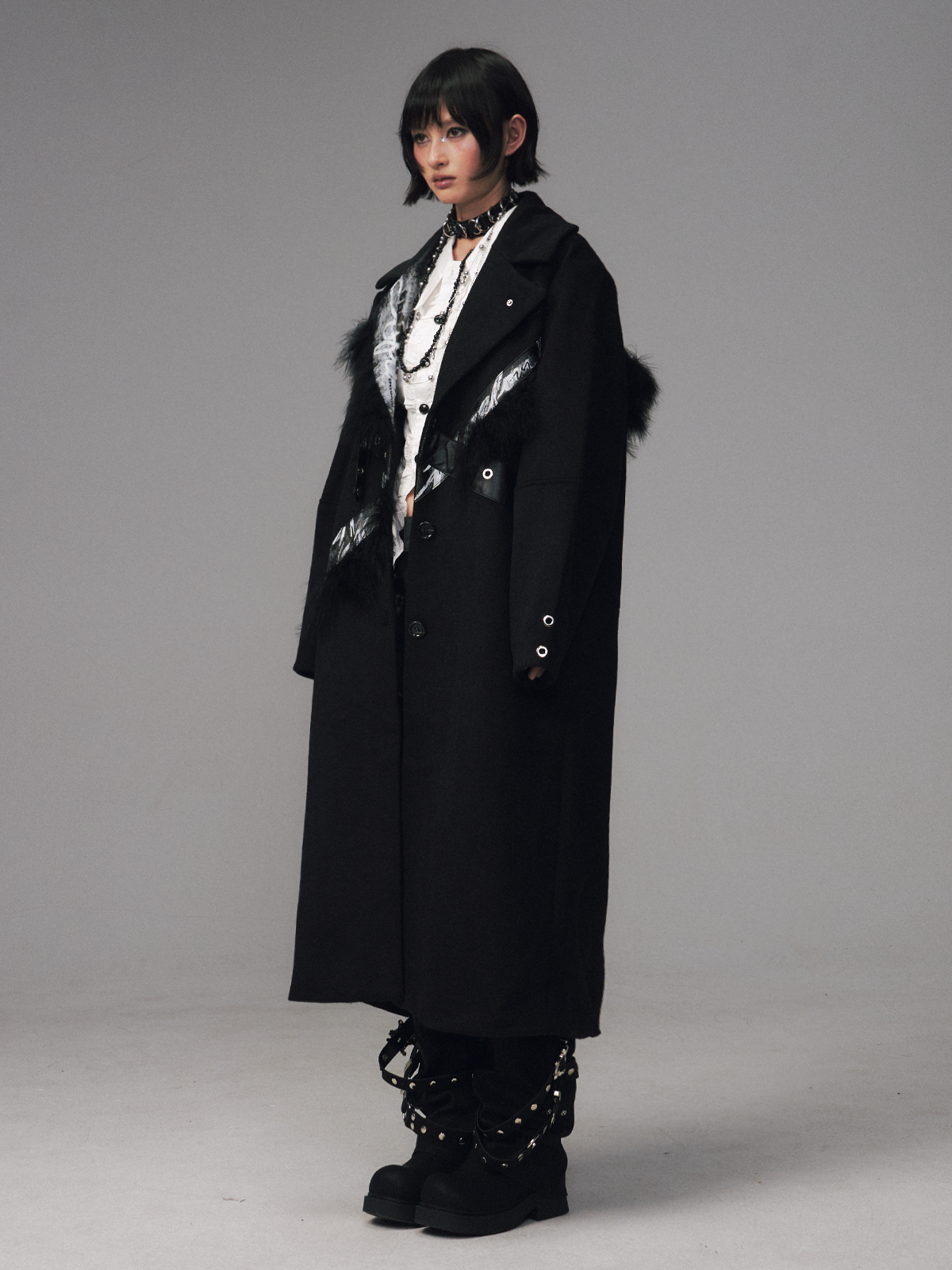 Punk Rock Print Patchwork Long Coat FRU0132