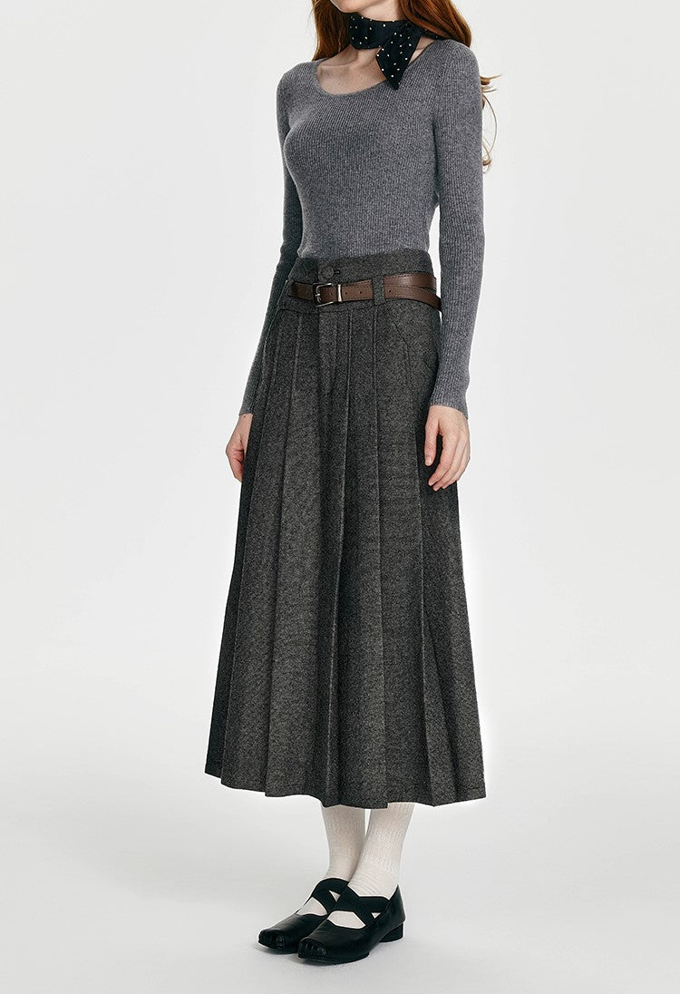 Simple Retro Tucker Line Jacket/Waist Wool Skirt BOH0089