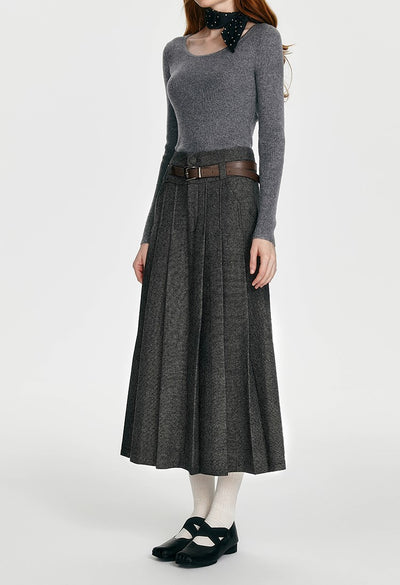 Simple Retro Tucker Line Jacket/Waist Wool Skirt BOH0089