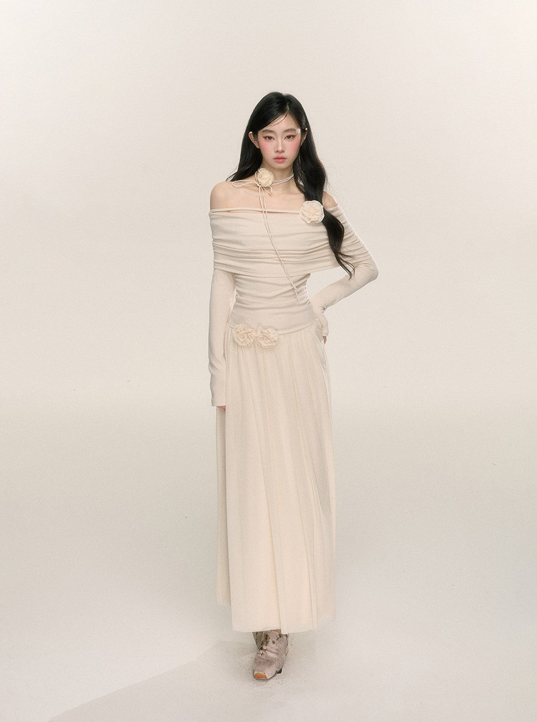 French Style One Shoulder Long Sleeve Waist Dress DIA0222