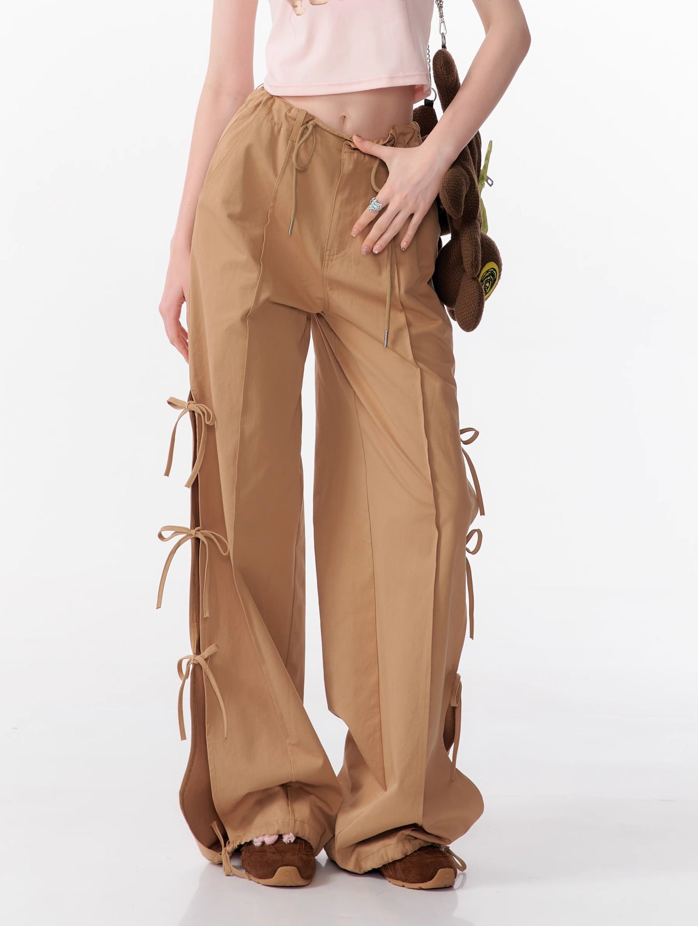 Bow High Waist Slim Straight Wide Leg Casual Pants ZIZ0104