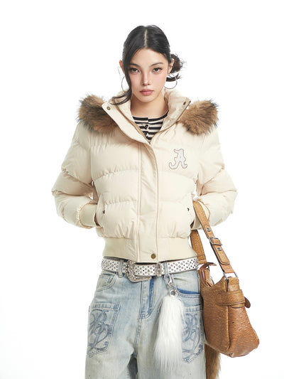 American-style Fur Hooded Short Down Jacket UNC0323
