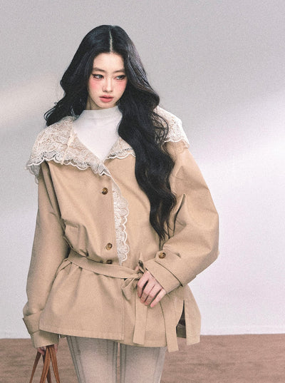 Hooded Lace Trench Jacket DIA0650