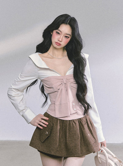 Fake Two-piece Slim Striped Shirt DIA0584