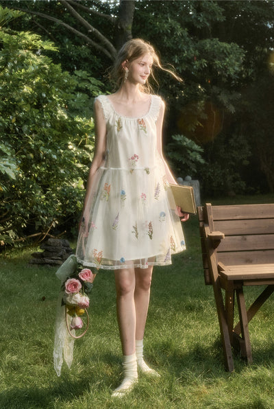Tulle Flowing Flowers Embroidery Dress GRO0167