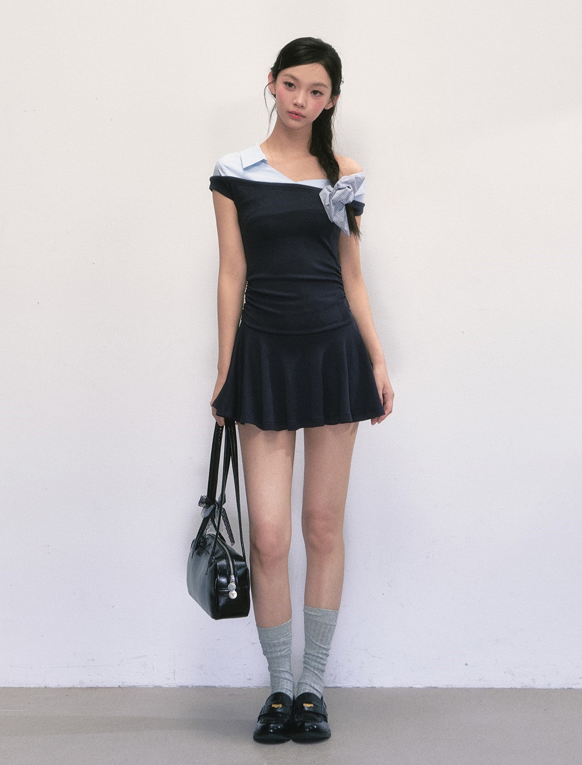 Off-shoulder Shirt Patchwork Dress WEE0003