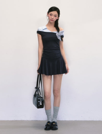 Off-shoulder Shirt Patchwork Dress WEE0003