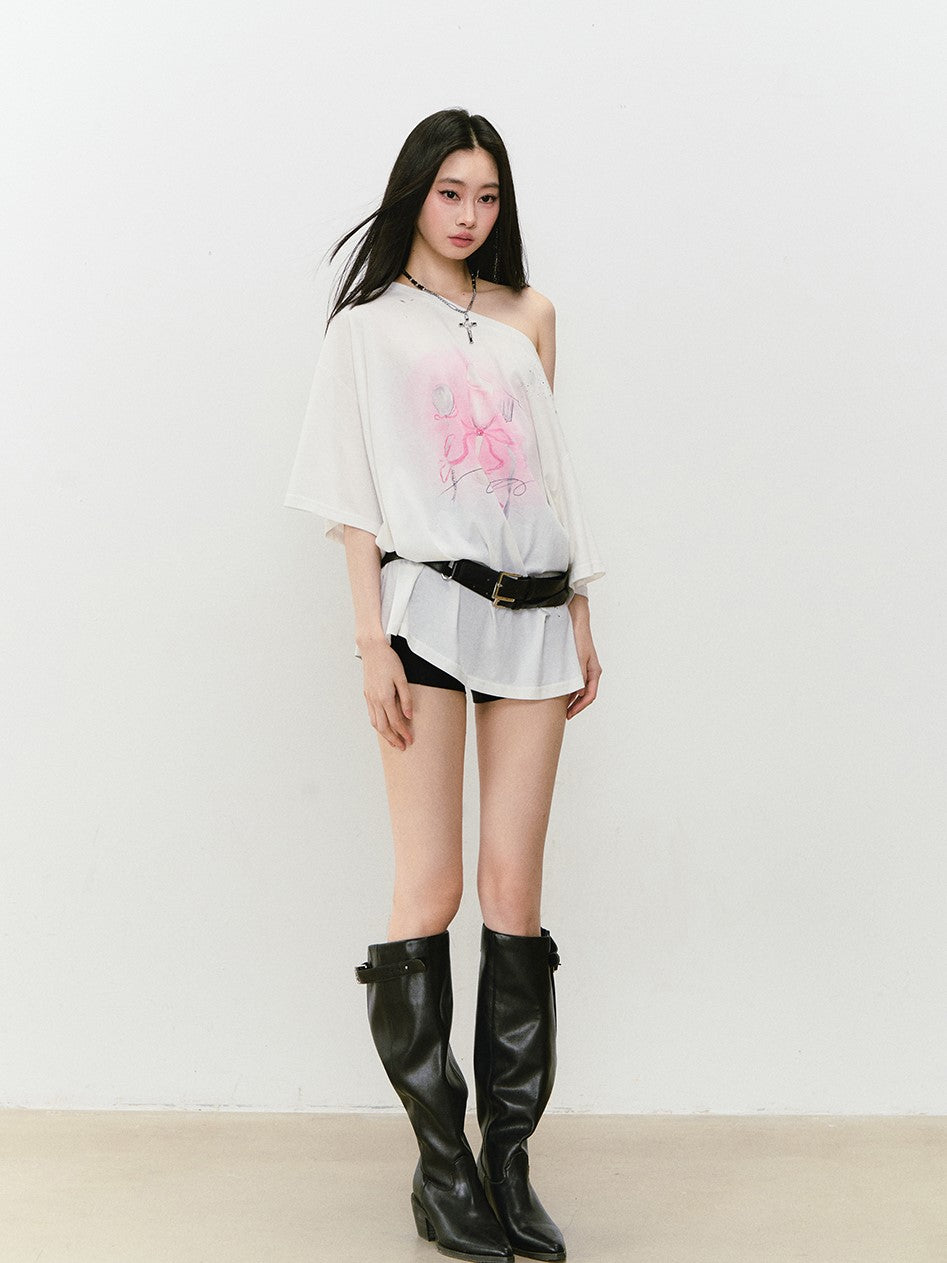 Rhinestone Printing Loose T-shirt VIA0315
