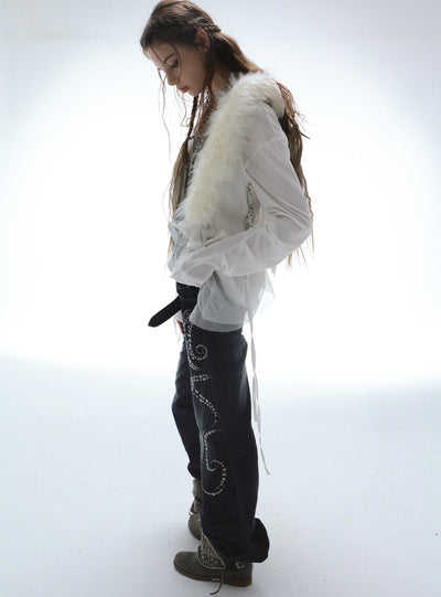 Flared Diamond-ripped Jeans DOU0123