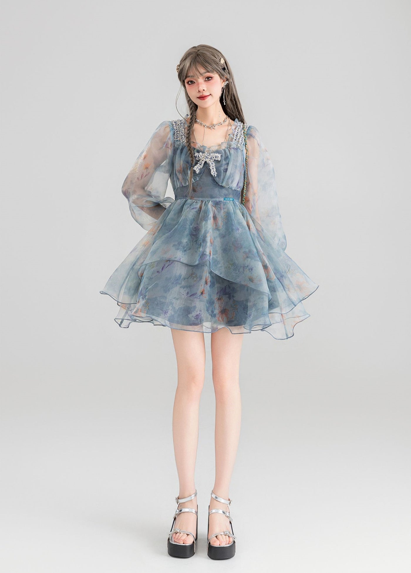 Floral Short/Long Sleeve Fairy Puffy Princess Dress KEI0065