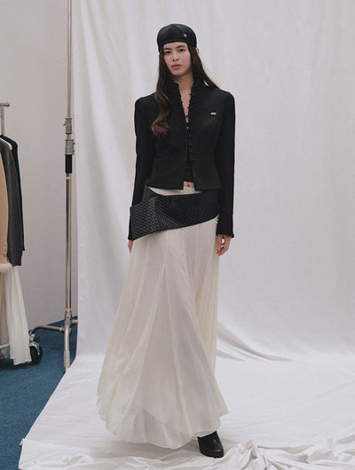 Ruffled Stand Collar Short Woolen Jacket LAL0248