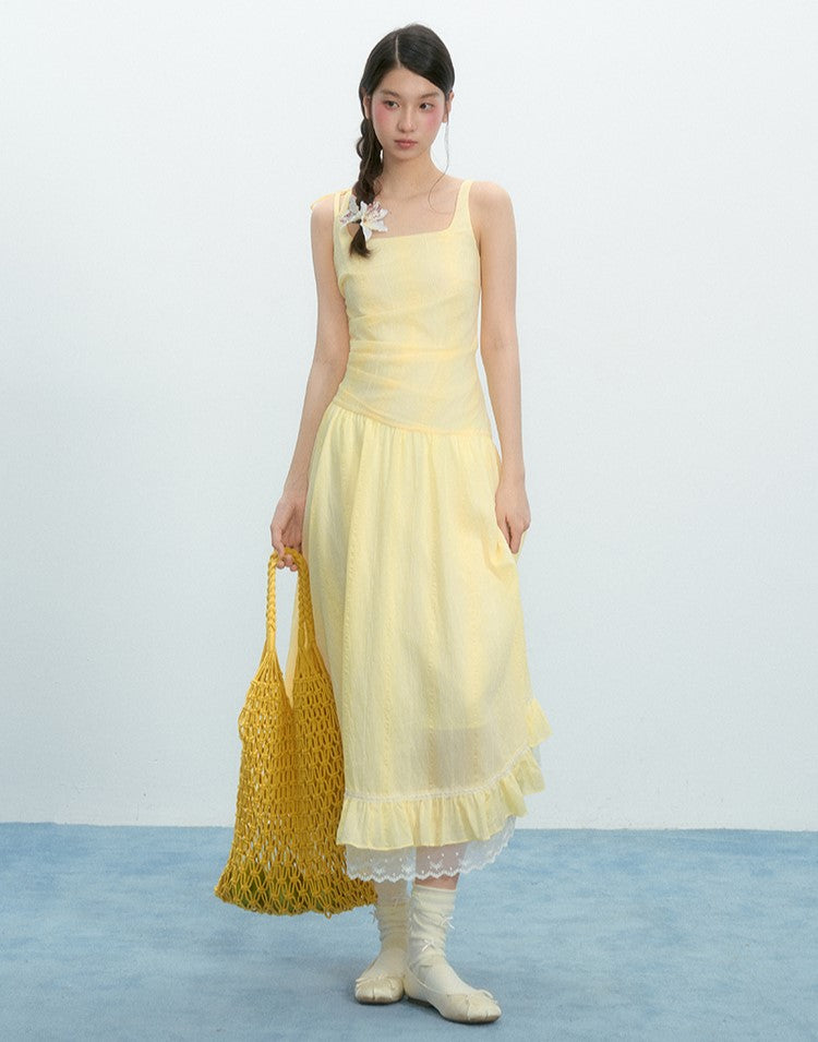 Square Collar Irregular Sling Dress NTO0222
