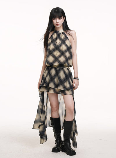 Chiffon Irregular Halter Neck Dress LAD0172