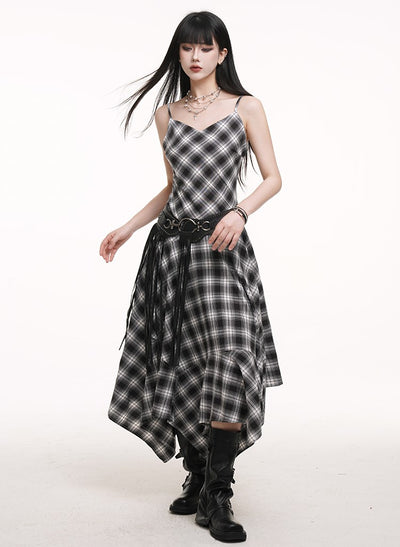Irregular Plaid Suspender Dress LAD0169
