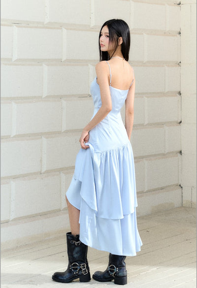Lace Irregular Satin Suspender Dress AGM0169