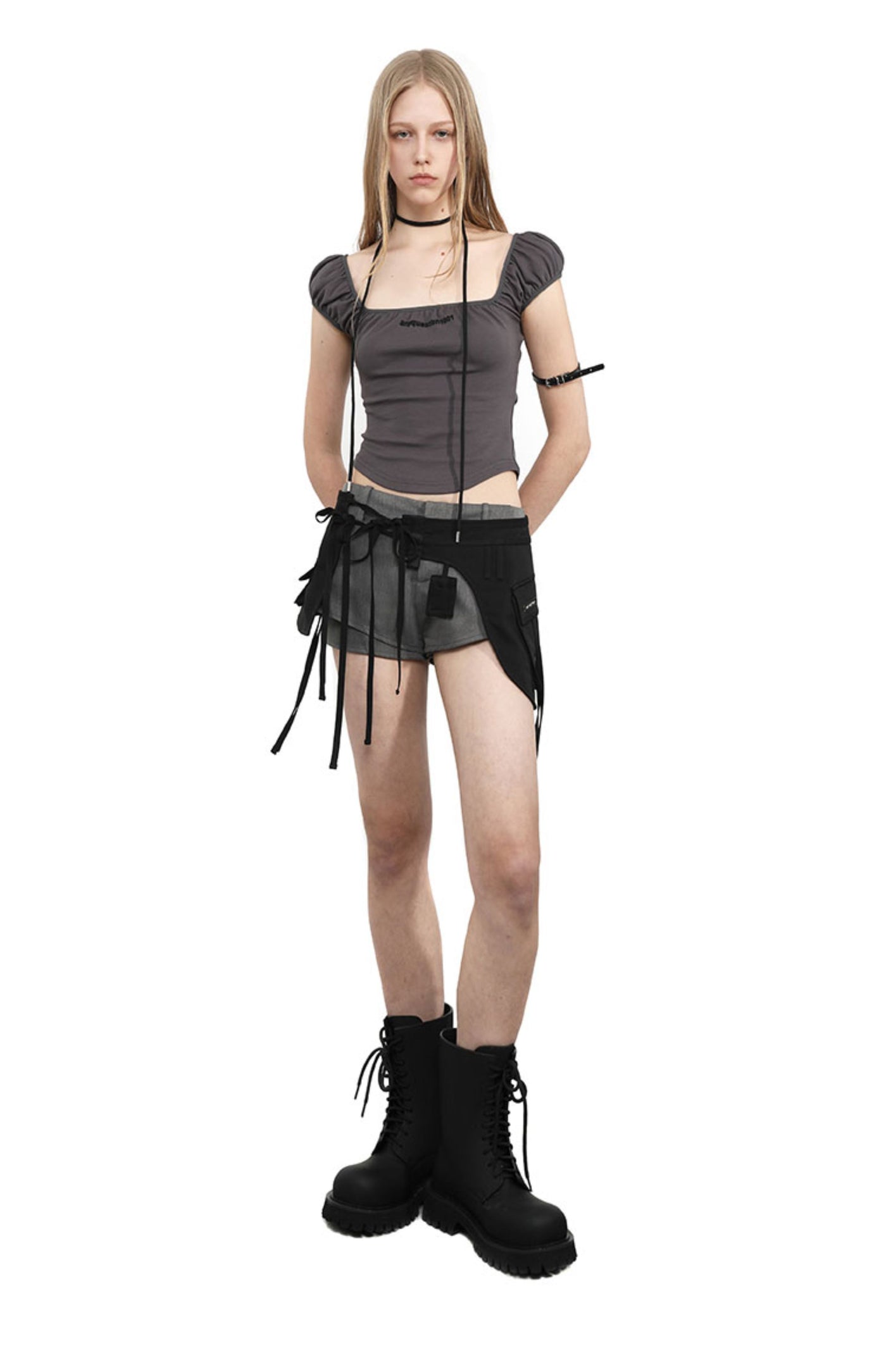Black Irregular Pockets Outer Skirt ANY0087