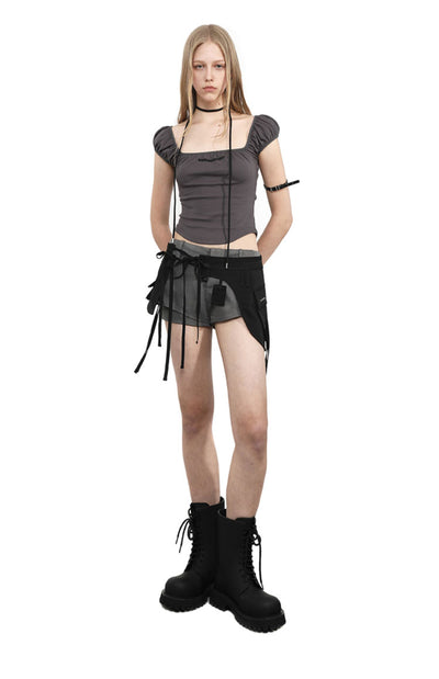 Black Irregular Pockets Outer Skirt ANY0087