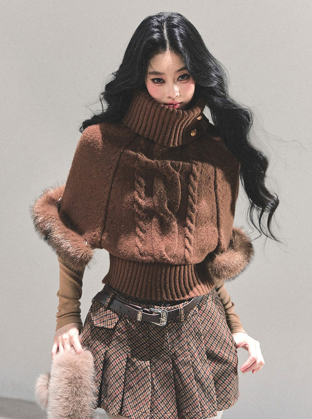 High-Neck Mohair Cable Sweater DIA0669