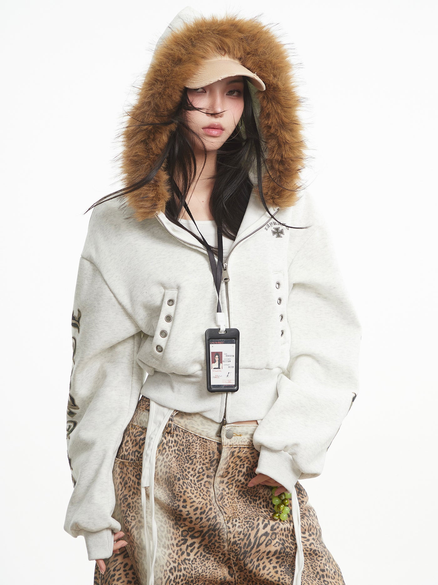 Fur Collar Long-Sleeve Hooded Sweatshirt Jacket UNC0320