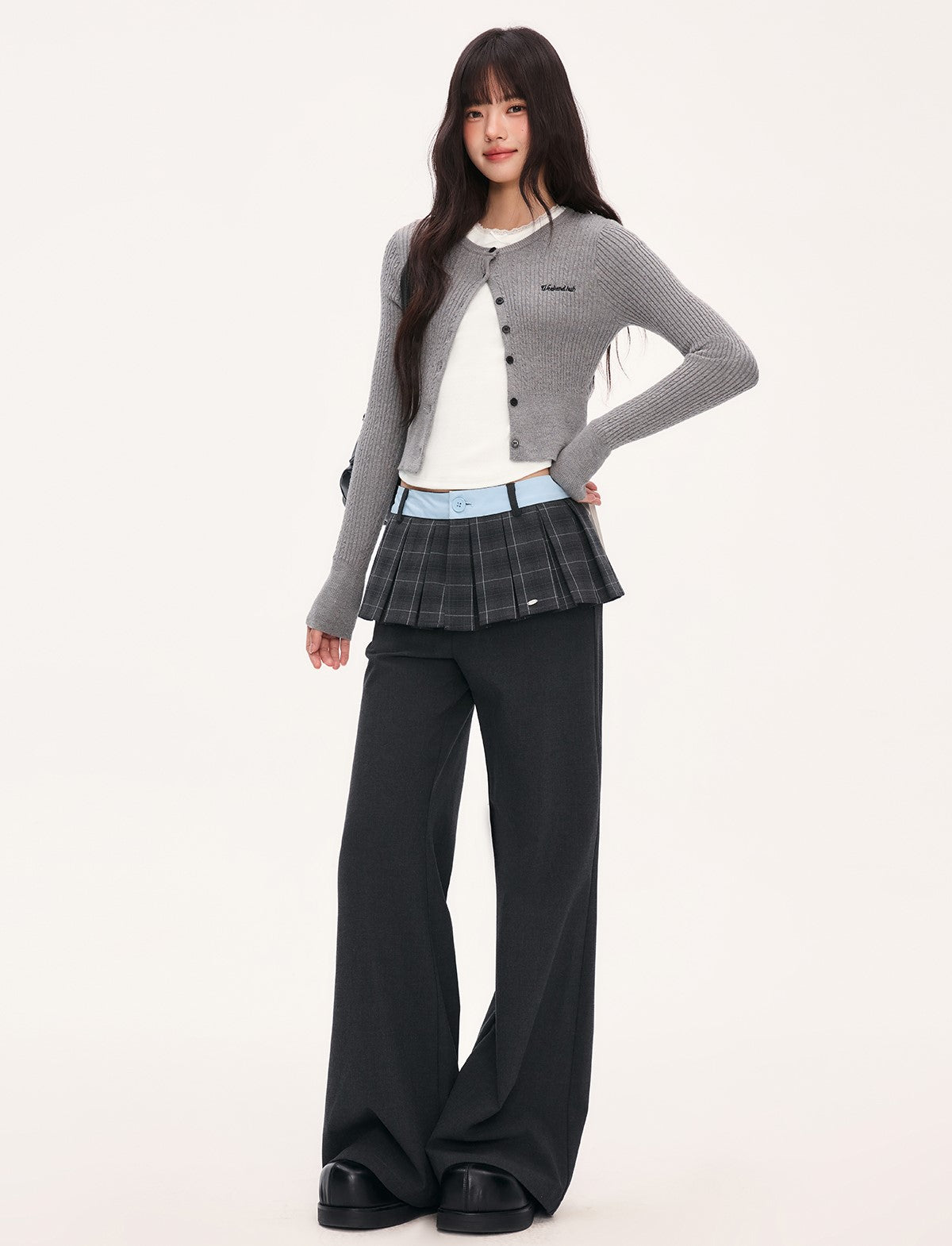 High-Waisted Design Plaid Skirt Flared Pants WEE0074