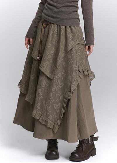 Brown Lace Cake Long Skirt LAD0250