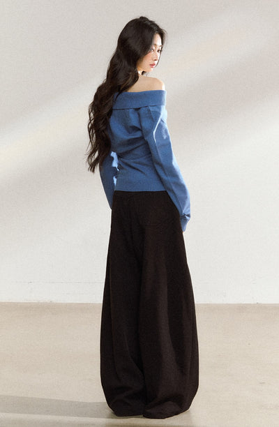 Blue V-neck Loose Sweater SHI0221