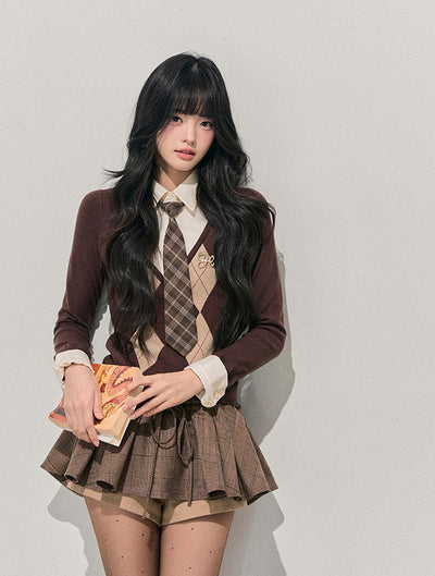 Faux Two-Piece Diamond Pattern Sweater DIA0747