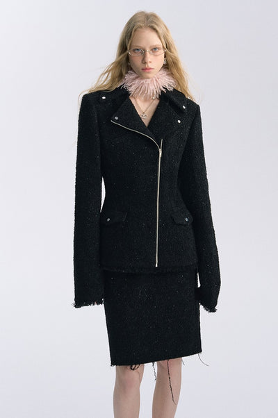 Black Wool Hourglass Silhouette Large Lapel Jacket BYW0036