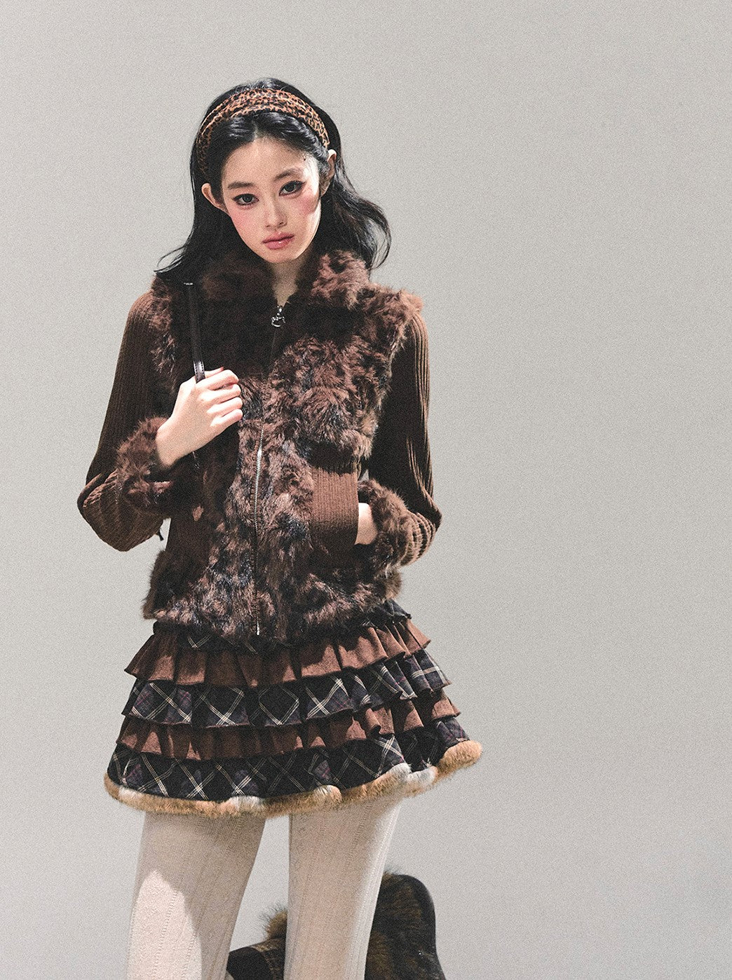 Leopard Print Plush Knitted Cardigan DIA0694