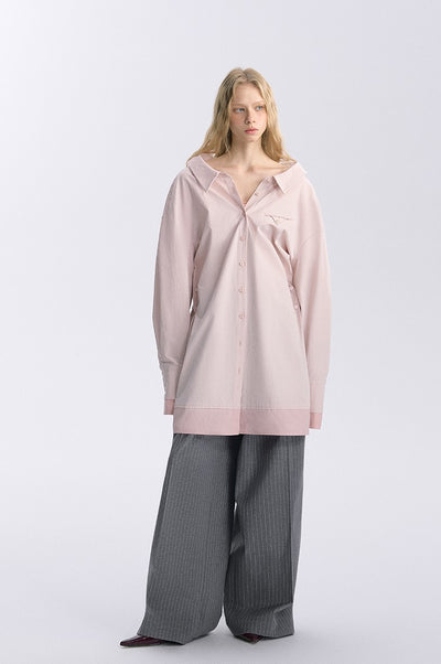 Pink Long-sleeved Waist Long Shirt BYW0034