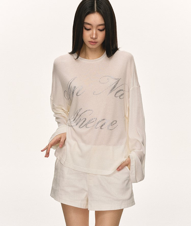 Letter Print White Long-sleeved T-shirt ANA0068