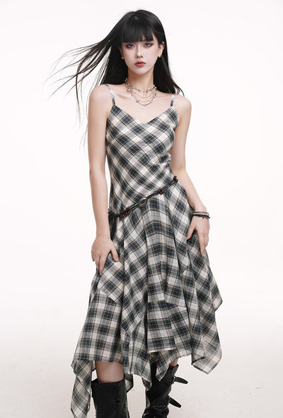 Irregular Plaid Suspender Dress LAD0174