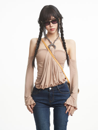 Off-Shoulder Long-Sleeve Bandeau T-Shirt UNC0312