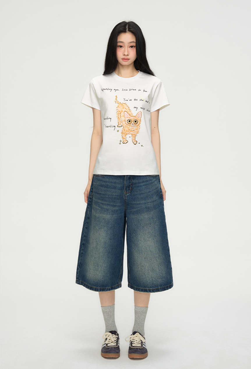 Kitten Print Casual Short-sleeved T-shirt PUN0071