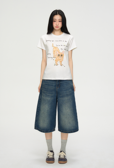 Kitten Print Casual Short-sleeved T-shirt PUN0071