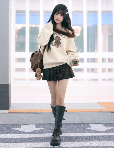 American Retro Print Off-Shoulder Sweatshirt WEE0076