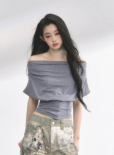 One Shoulder Waist Slim Short Top DIA0497