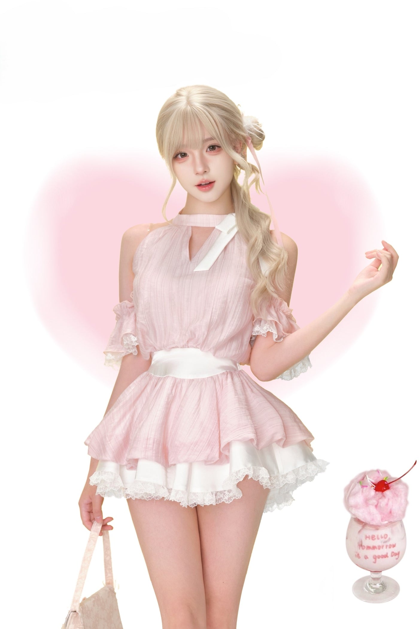 Sakura Pink Dress/White Bubble Shorts SER0180