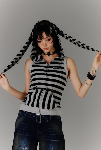 Rabbit Ear Striped Sleeveless Top KIN0141