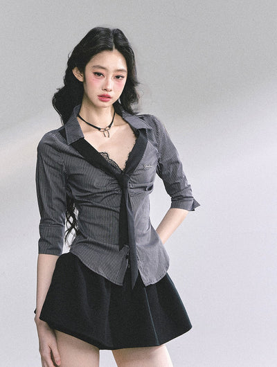 Lace Striped Slim Shirt DIA0572