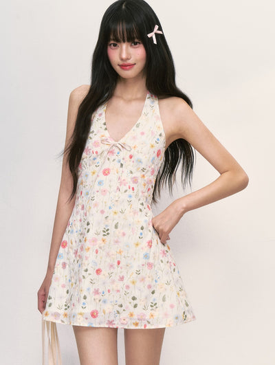 Sleeveless Halter Neck Floral Dress WEE0005