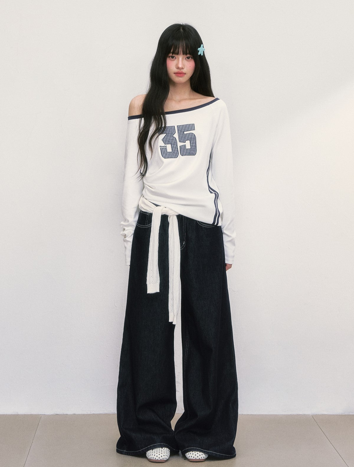 Digital Design Off-shoulder T-shirt WEE0039