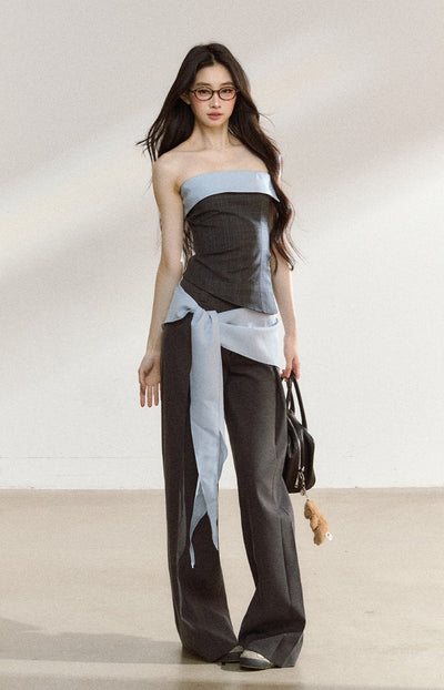 Gray Straight Drape Pants SHI0205